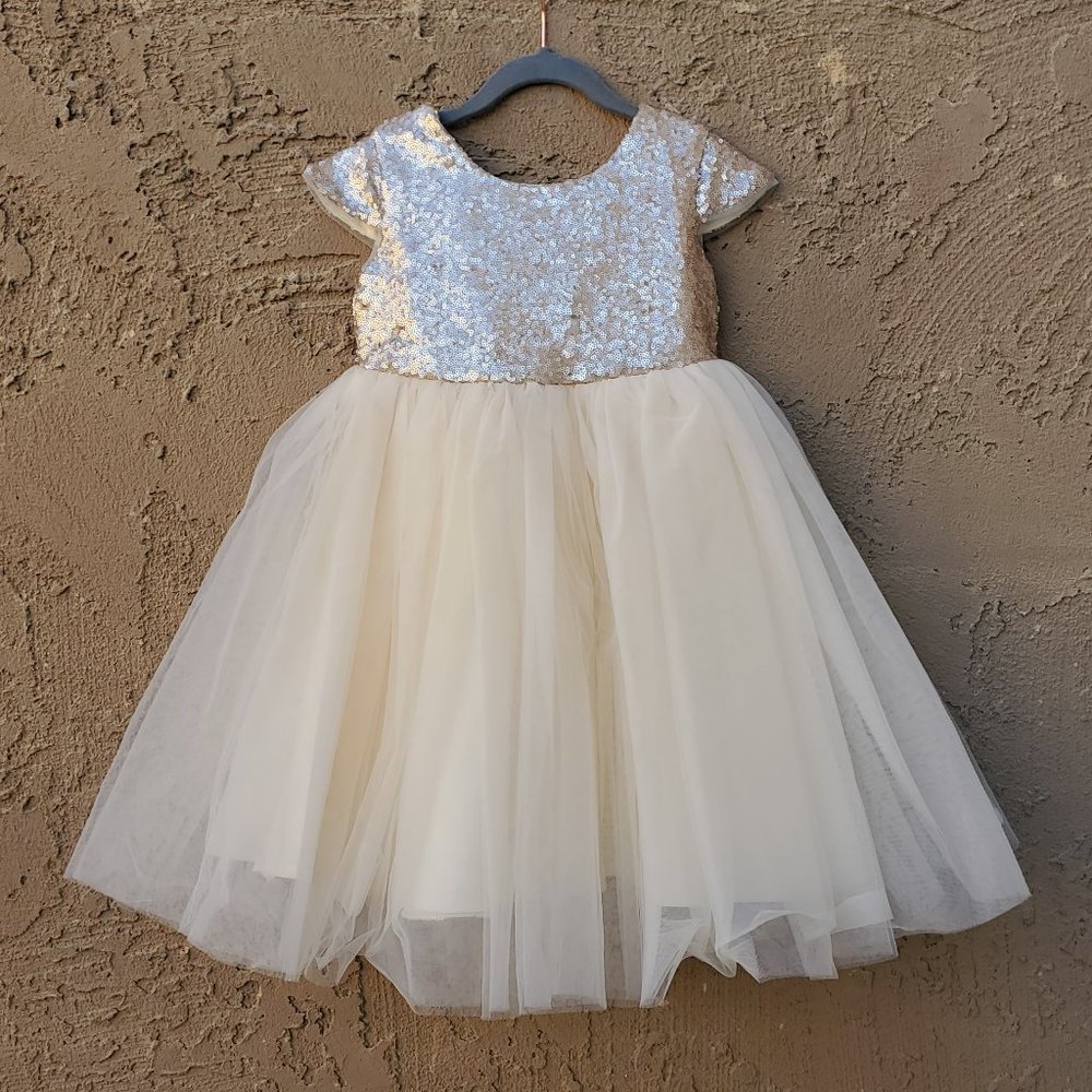 Princhar gold sequin with cream tulle dress